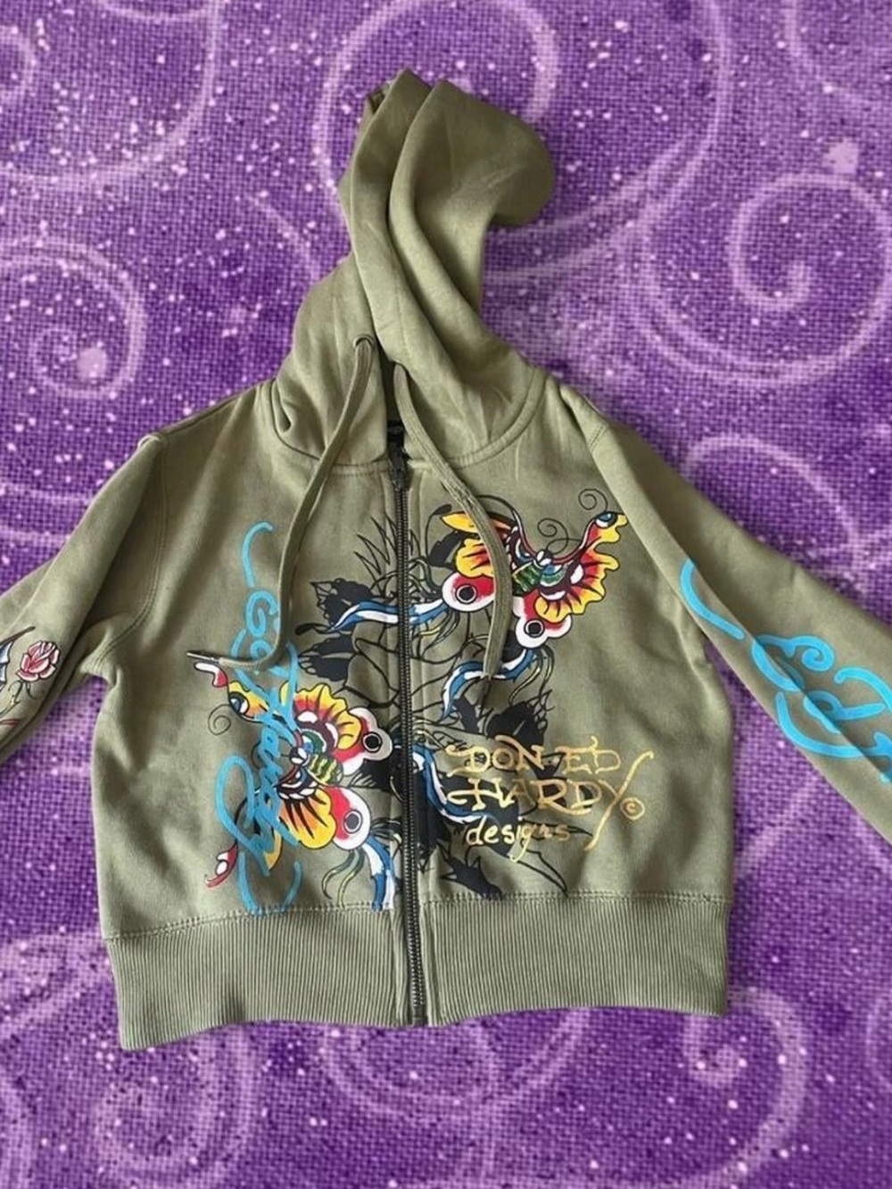 Ed Hardy Green Cropped Hoodie